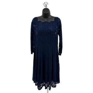 MissMay Retro Gorgeous Swing Dress WMNs XL Navy Floral Lace Long Sleeve Pleated